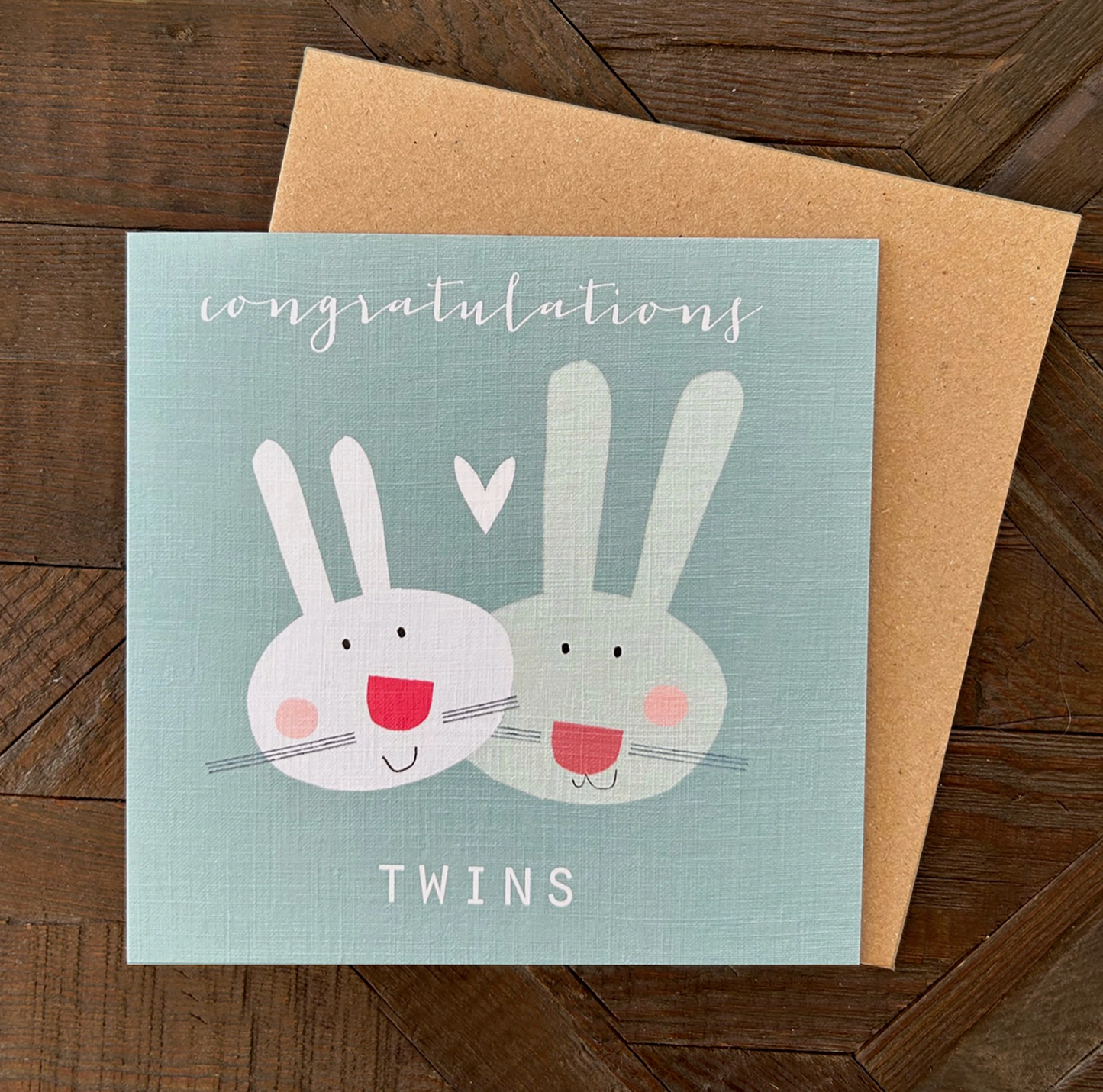 BLUE BABY BUNNIES NEW BABY TWINS CARD | KALI STILEMAN