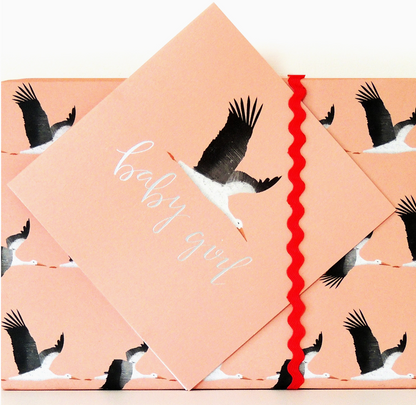 SILVER FOILED PINK STORK NEW BABY GIRL CARD | KALI STILEMAN