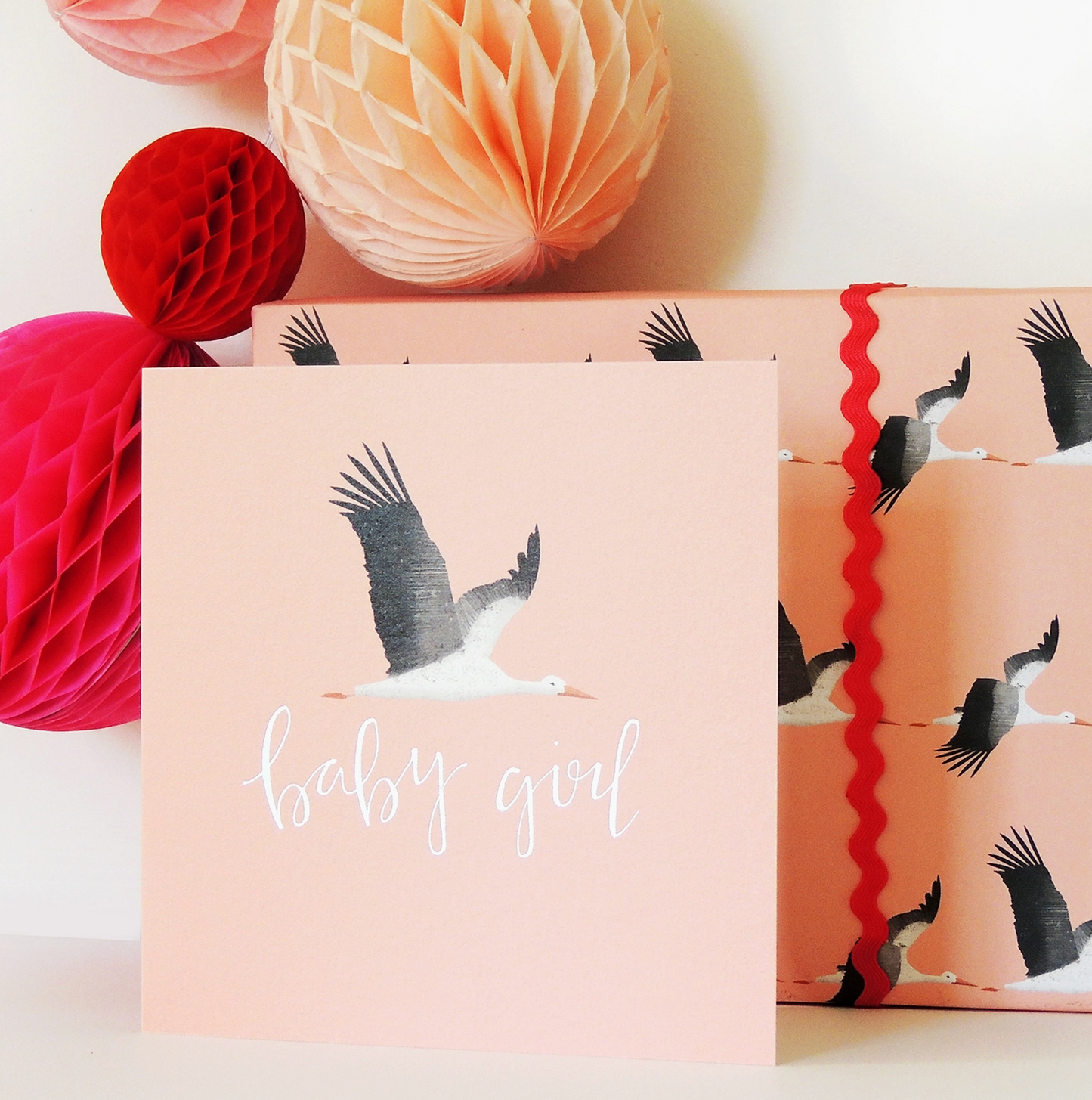 SILVER FOILED PINK STORK NEW BABY GIRL CARD | KALI STILEMAN