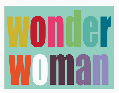 MINI WONDER WOMAN CARD WITH GLITTER LETTERING | KALI STILEMAN