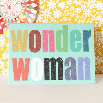 MINI WONDER WOMAN CARD WITH GLITTER LETTERING | KALI STILEMAN