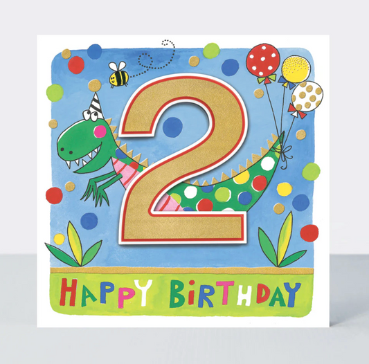 RHUBARB - AGE 2 BOY/DINOSUAR  BIRTHDAY CARD | RACHEL ELLEN
