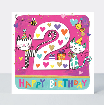 RHUBARB - AGE 2 GIRL/CATS BIRTHDAY CARD | RACHEL ELLEN