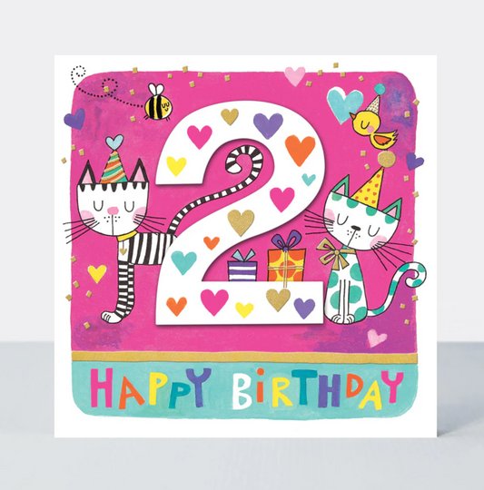 RHUBARB - AGE 2 GIRL/CATS BIRTHDAY CARD | RACHEL ELLEN
