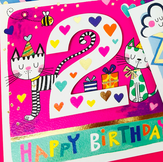 RHUBARB - AGE 2 GIRL/CATS BIRTHDAY CARD | RACHEL ELLEN