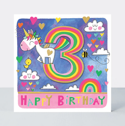 RHUBARB - AGE 3 GIRL/UNICORN BIRTHDAY CARD | RACHEL ELLEN