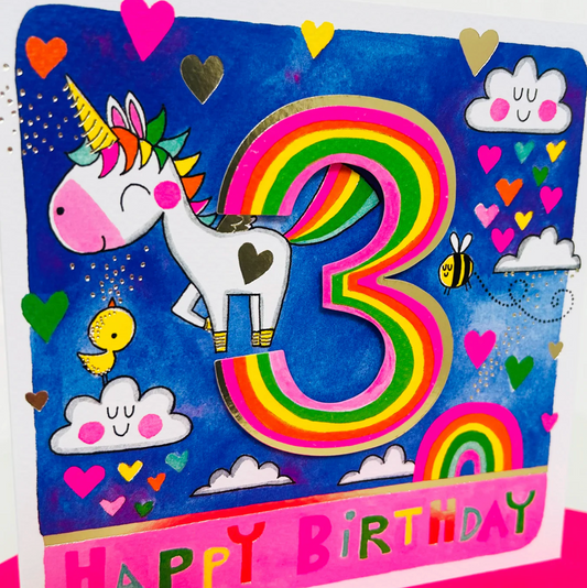 RHUBARB - AGE 3 GIRL/UNICORN BIRTHDAY CARD | RACHEL ELLEN