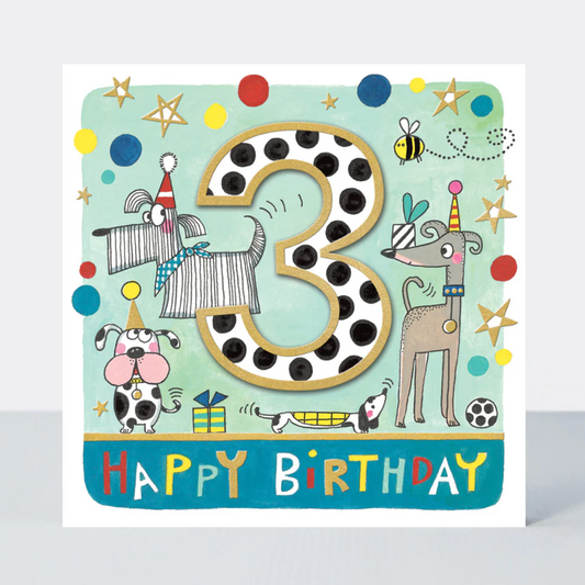 RHUBARB - AGE 3 BOY/DOGS BIRTHDAY CARD | RACHEL ELLEN