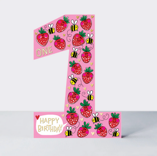 COOKIE CUTTERS - AGE 1 STRAWBERRIES & BEES BIRTHDAY CARD | RACHEL ELLEN