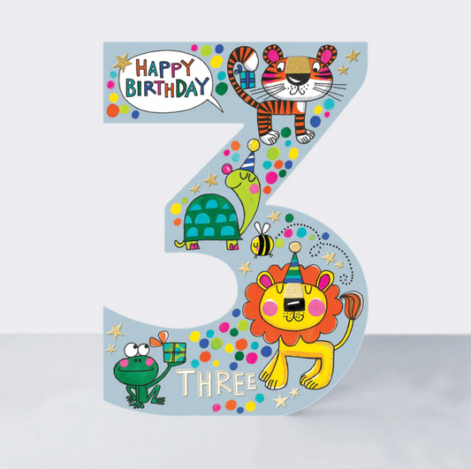 COOKIE CUTTERS - AGE 3 LION, TIGER & TURTLE BIRTHDAY CARD | RACHEL ELLEN