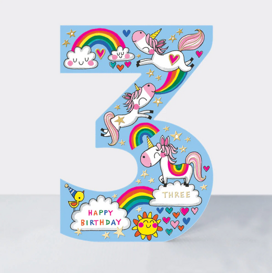 COOKIE CUTTERS - AGE 3 UNICORN & RAINBOWS BIRTHDAY CARD | RACHEL ELLEN