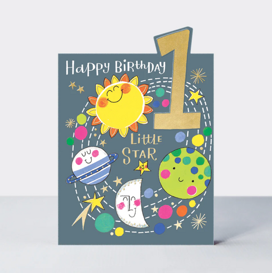 TIPTOES - AGE 1 BOW PLANETS BIRTHDAY CARD | RACHEL ELLEN