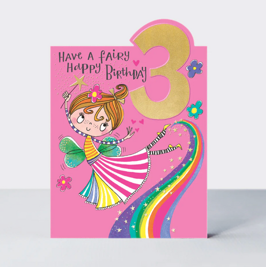 TIPTOES - AGE 3 GIRL FAIRY BIRTHDAY CARD | RACHEL ELLEN