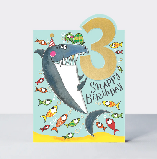 TIPTOES - AGE 3 BOY SHARK BIRTHDAY CARD | RACHEL ELLEN