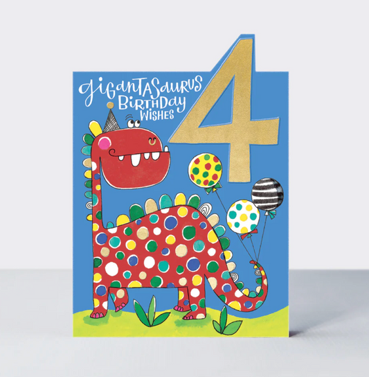 TIPTOES - AGE 4 BOY DINOSUAR BIRTHDAY CARD | RACHEL ELLEN