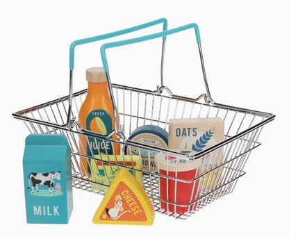 WOODEN SHOPPING PLAYSET WITH BASKET | REX LONDON