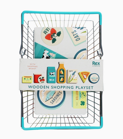 WOODEN SHOPPING PLAYSET WITH BASKET | REX LONDON