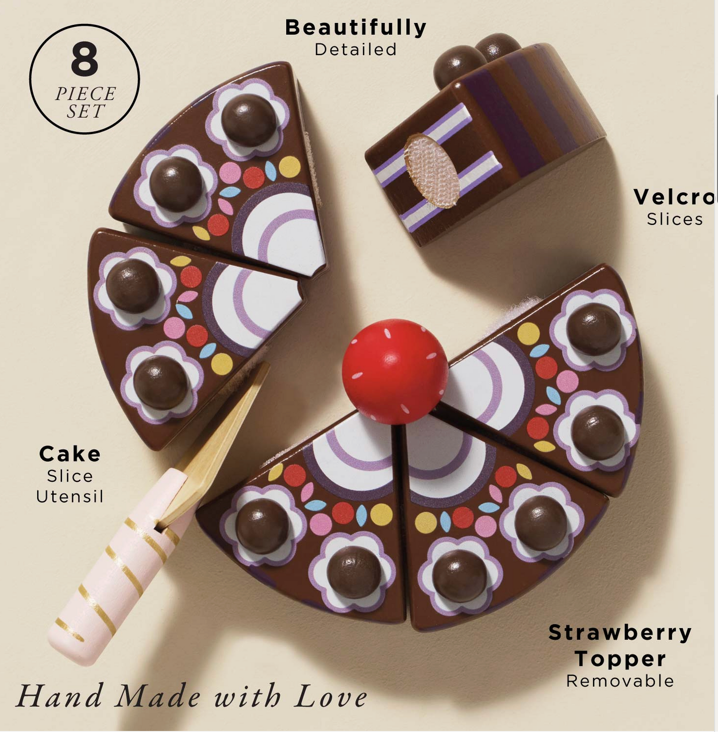CHOCOLATE GATEAU SLICEABLE TOY BIRTHDAY CAKE & CANDLES | LE TOY VAN