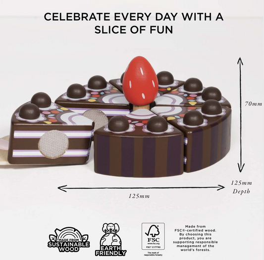 CHOCOLATE GATEAU SLICEABLE TOY BIRTHDAY CAKE & CANDLES | LE TOY VAN