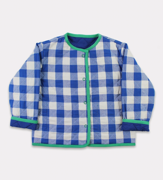 ORGANIC BLUE GINGHAM WOVEN REVERSIBLE JACKET | TOBY TIGER