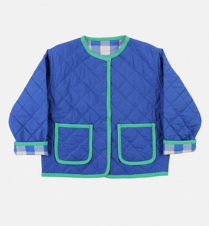 ORGANIC BLUE GINGHAM WOVEN REVERSIBLE JACKET | TOBY TIGER