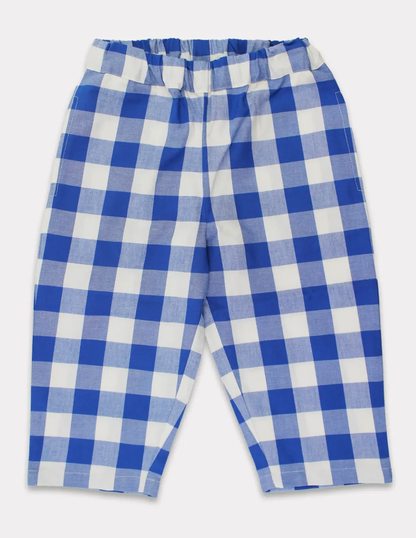 ORGANIC BLUE GINGHAM WOVEN TROUSERS | TOBY TIGER