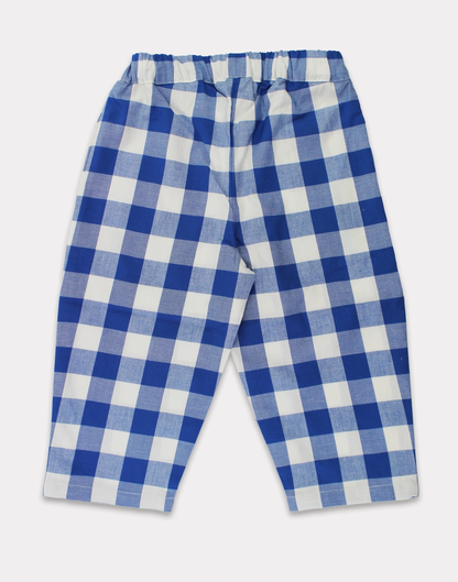 ORGANIC BLUE GINGHAM WOVEN TROUSERS | TOBY TIGER