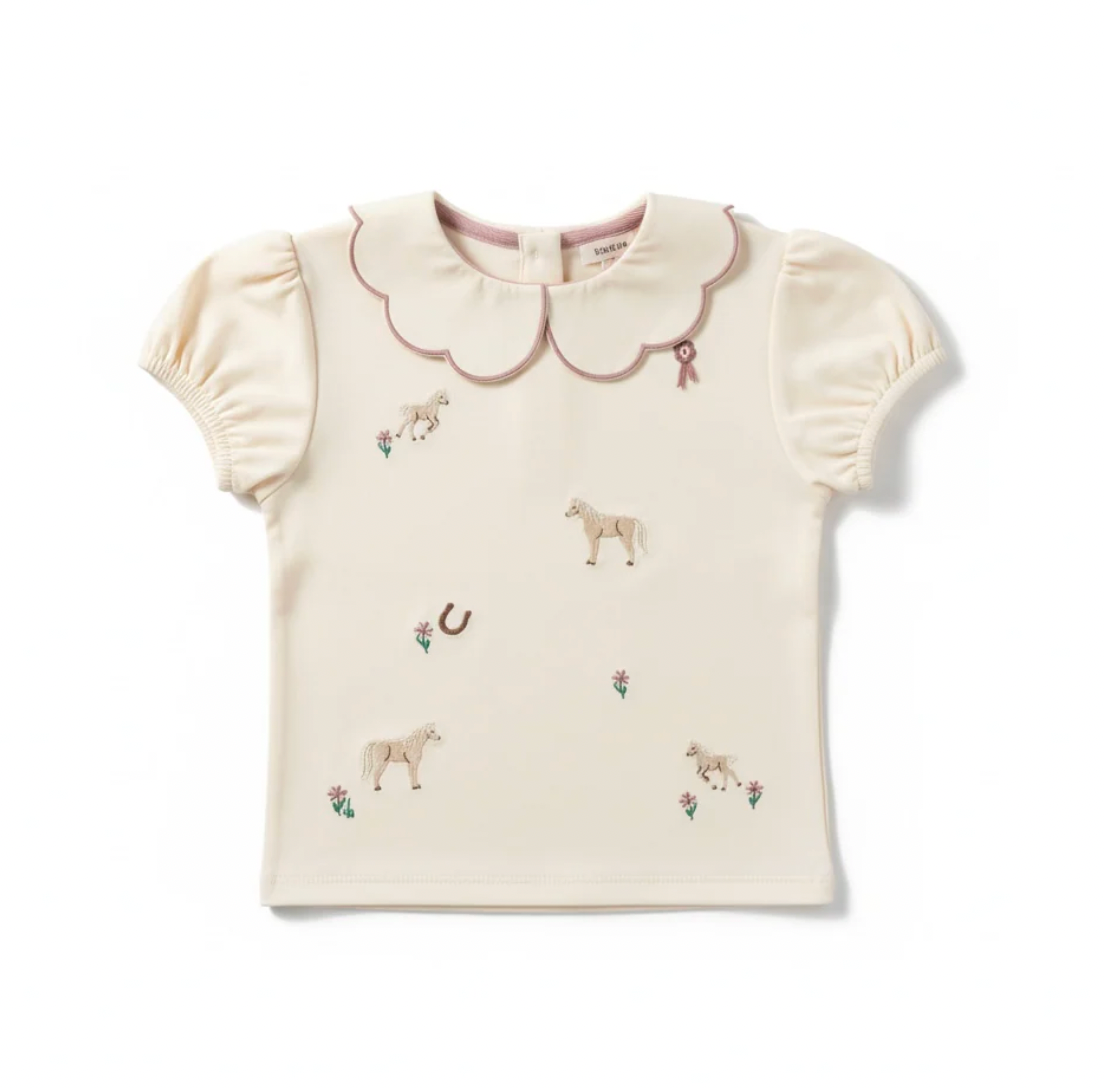 THE PONY EMBROIDERED PUFF SLEEVE TOP | ELEANOR CHARLES