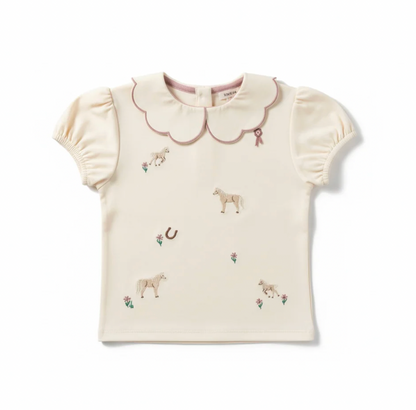 THE PONY EMBROIDERED PUFF SLEEVE TOP | ELEANOR CHARLES