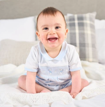 SMOCKED RABBIT COTTON SUMMER ROMPER OUTFIT - BABY BLUE | DANDELION
