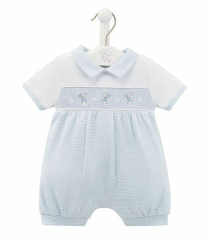 SMOCKED RABBIT COTTON SUMMER ROMPER OUTFIT - BABY BLUE | DANDELION