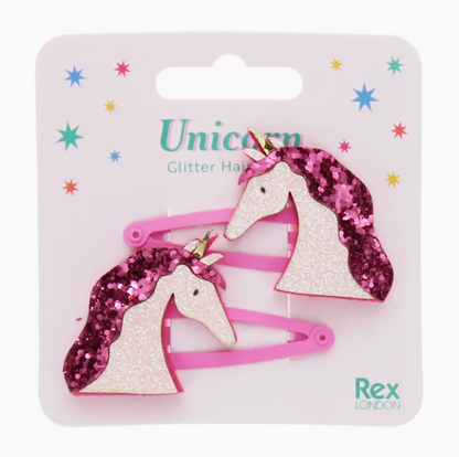 GLITTER UNICORN HAIR CLIPS - SET OF 2 | REX LONDON