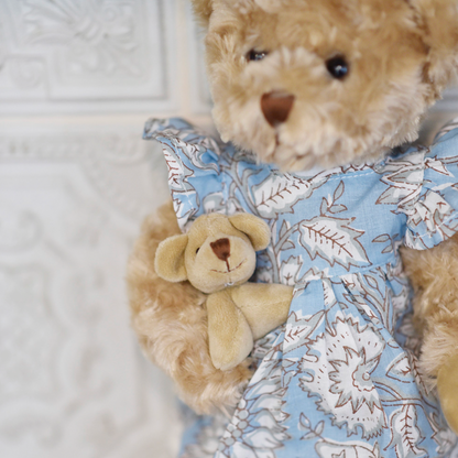 CORNFLOWER BLUE FLORAL DRESS TEDDY & BABY BEAR | POWELL CRAFT