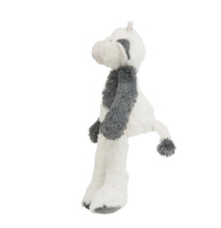 A plush donkey dog toy in white and gray, standing on a plain white background.