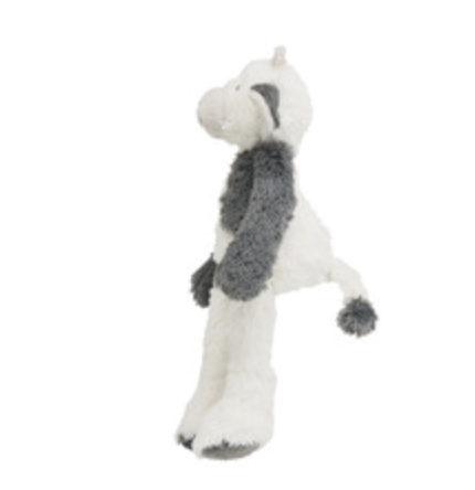 A plush donkey dog toy in white and gray, standing on a plain white background.