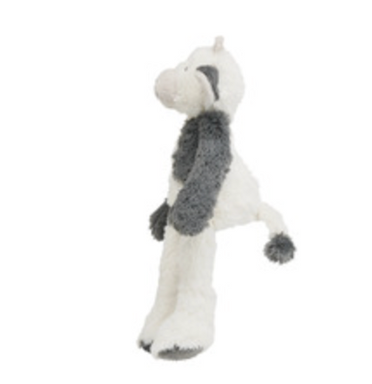 A plush donkey dog toy in white and gray, standing on a plain white background.