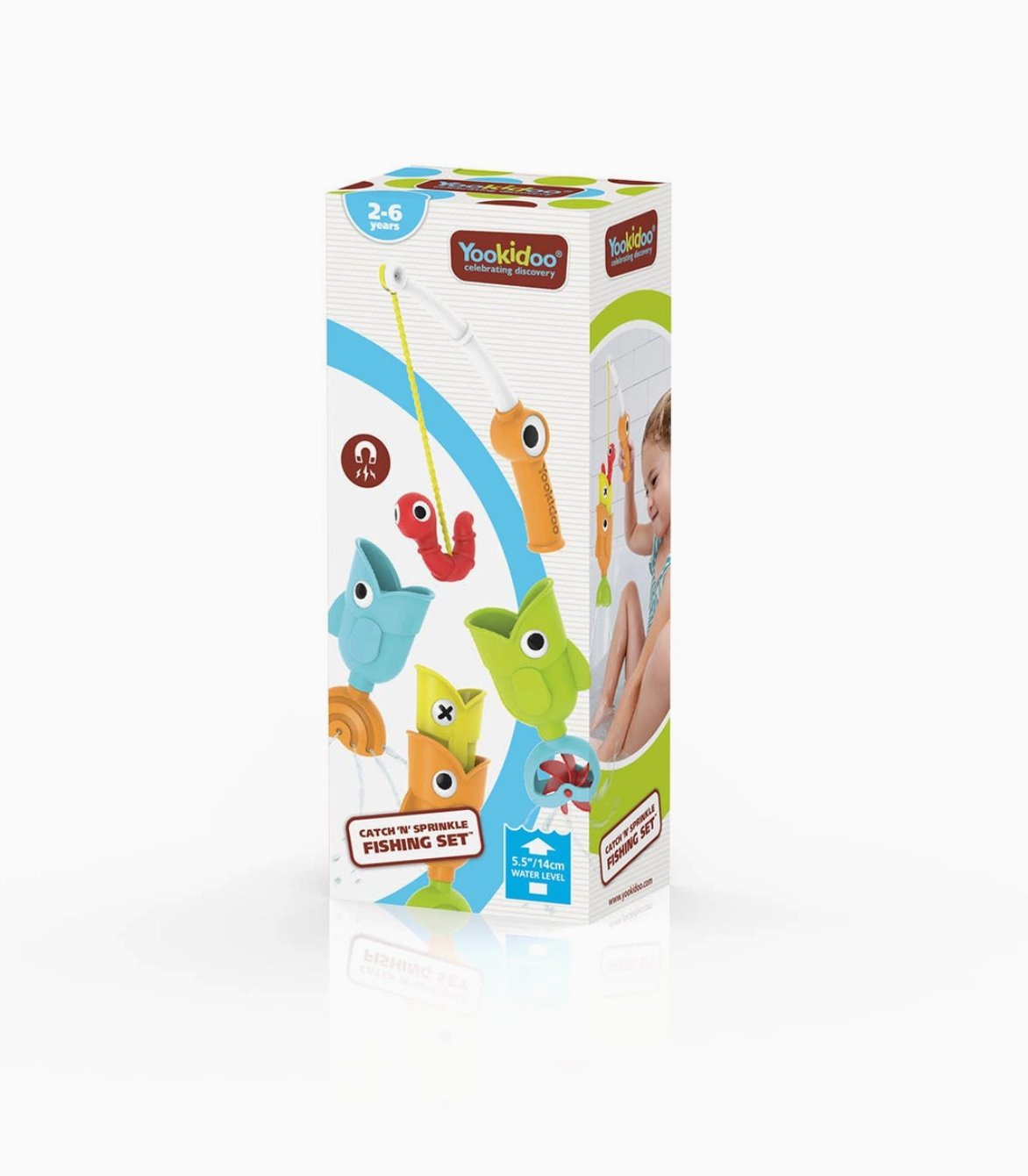 A boxed children's fishing toy set on a clean white background. The packaging shows colorful fish hooks, fishing rods, and a small photo of a child holding the toy, with the brand name Yoaldoo visible on the box.