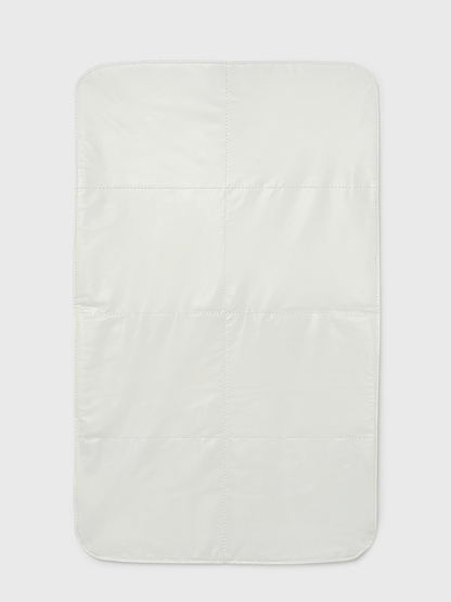 A rectangular white quilted baby changing pad with stitched grid sections, shown flat against a light gray background.