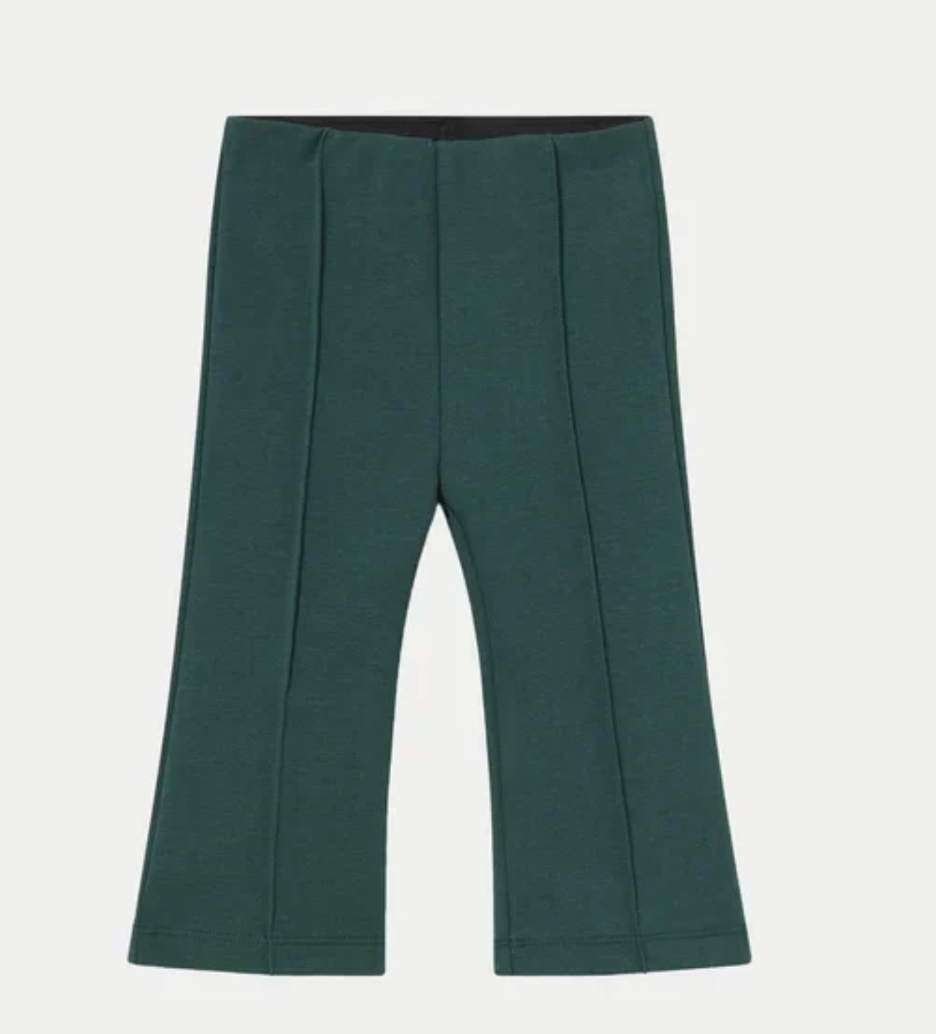 Mayoral girls' emerald green flared trousers — flat lay product shot on white background showing the full flared leg silhouette and front seam detail