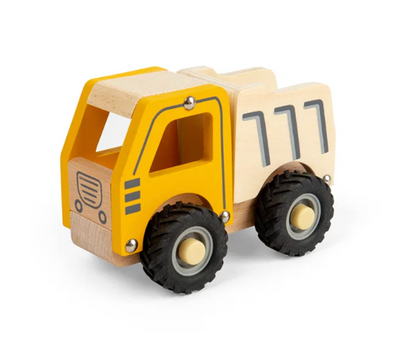 Bigjigs Toys wooden tipper truck for children aged 12 months and over; compact vehicle toy for imaginative construction play