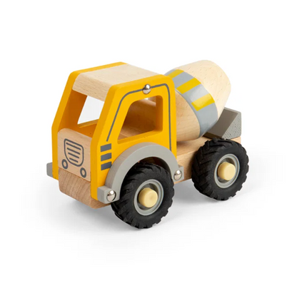 Bigjigs Toys wooden mixer truck for children aged 12 months and over; compact vehicle toy for imaginative construction play