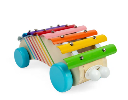 Bigjigs Toys toddler xylophone on wheels; pull-along musical activity toy for exploring rhythm and sound