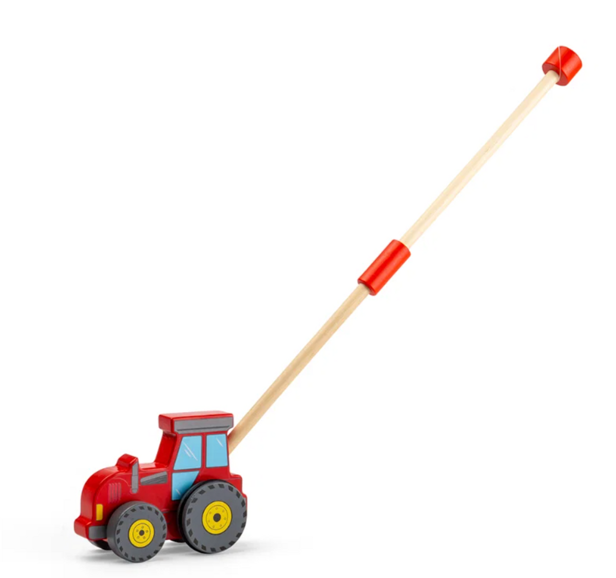 Bigjigs Toys wooden tractor push-along toy for children aged 12 months and over; compact vehicle for active farm-themed imaginative play