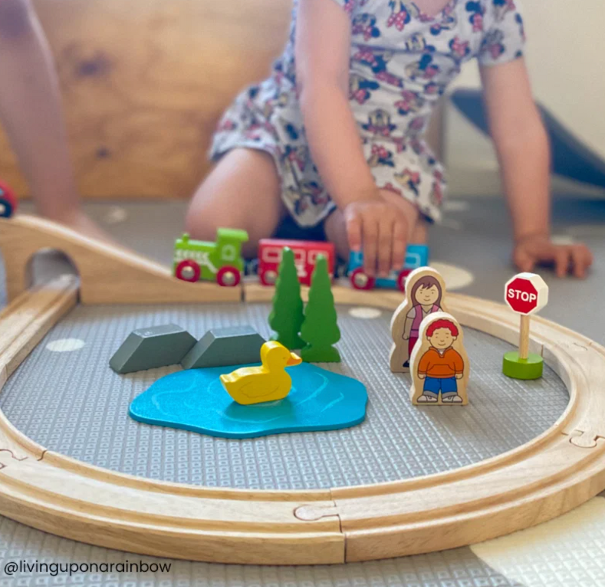 Bigjigs Rail Figure of Eight Train Set product image; wooden railway set measuring approximately 102cm wide, 7.5cm high and 46cm deep