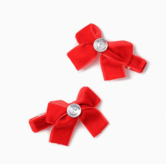 Molly & Rose red velvet hair bow accessory; 4cm decorative bow attached to a 5cm fork clip

