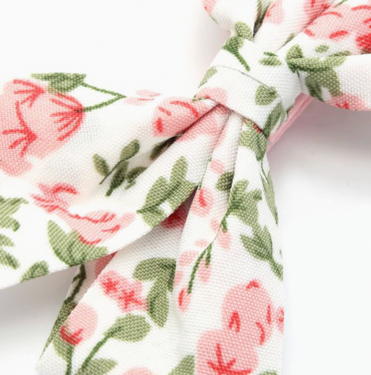 Molly & Rose white floral bow hair clip pair; decorative 7.5cm bows on pink 5cm fork clips for occasion or everyday styling⠋
