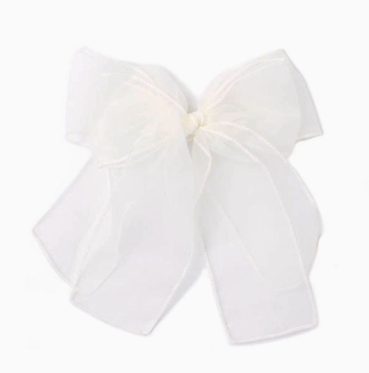 Molly & Rose large chiffon bow hair clip in ivory; one decorative 17cm bow with approximately 15cm tails and 100% polyester fabric