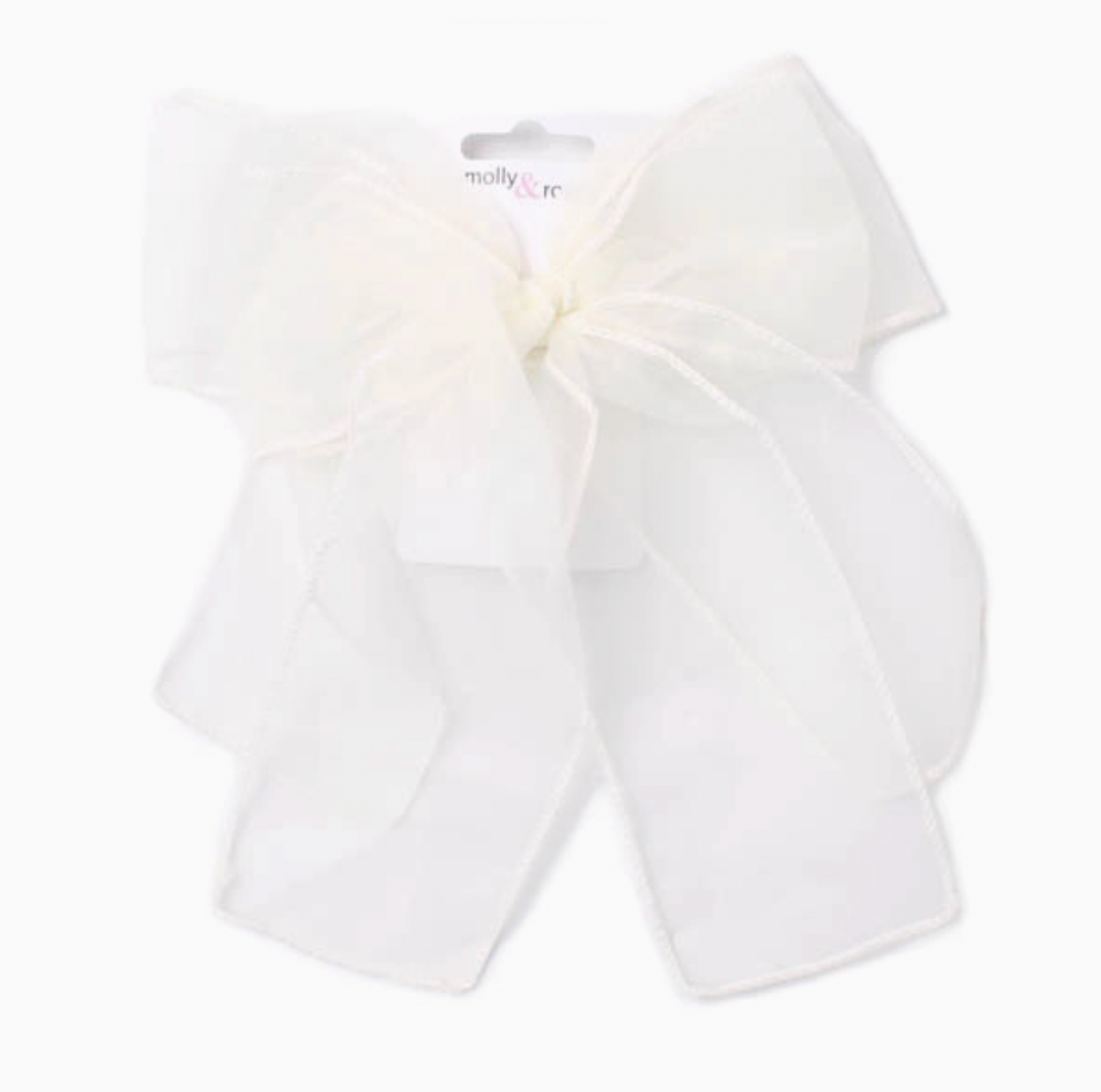 Molly & Rose large ivory chiffon double bow hair clip; 17cm bow with approximately 15cm tails on an 8cm barrette clip