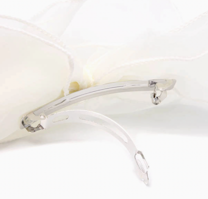 Molly & Rose statement ivory hair bow accessory; oversized 17cm chiffon double bow attached to an 8cm barrette clip