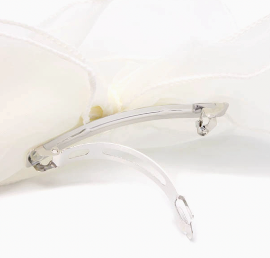 Molly & Rose statement ivory hair bow accessory; oversized 17cm chiffon double bow attached to an 8cm barrette clip